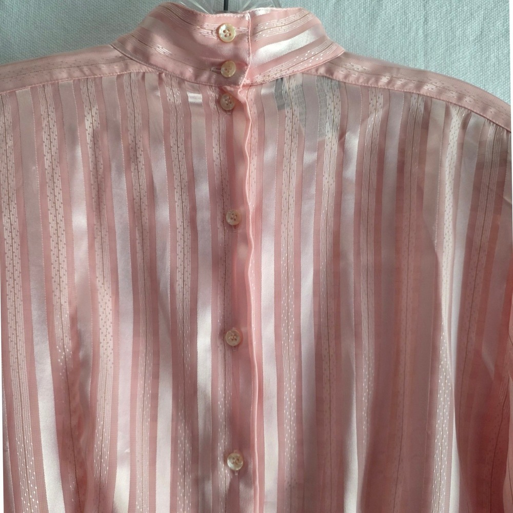 Vintage Petite Illustrations Peach Pink Shiny Satin Blouse 8P Pleats Fitted - Picture 4 of 11